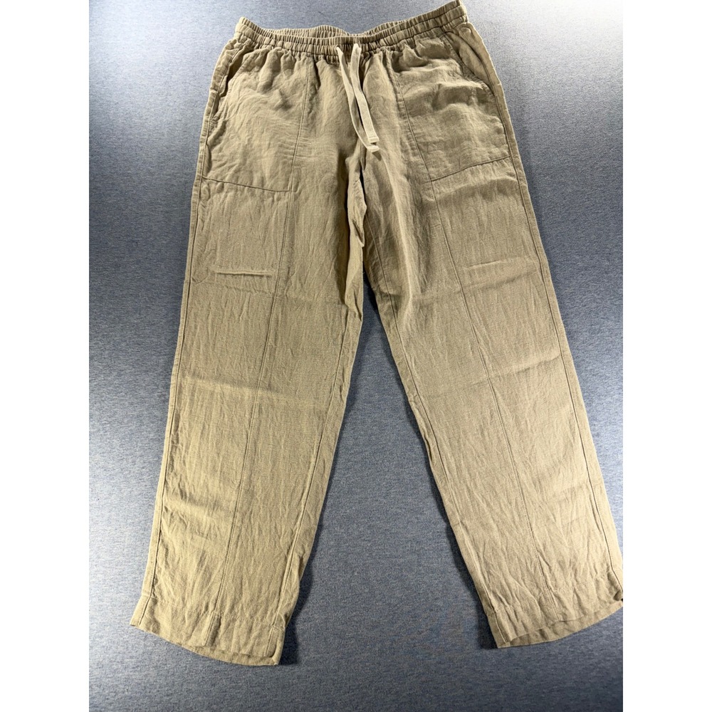 Roots Womens Tan 100% Linen Drawstring Elastic Waist Straight Leg Pants Size M